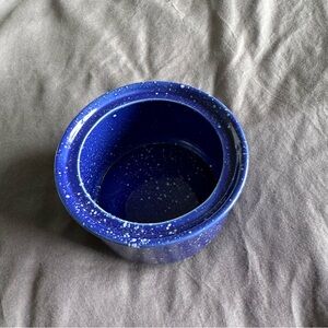 Blue Speckled Enamelware Bowl with Ridge White Dots Small Camping Outdoors